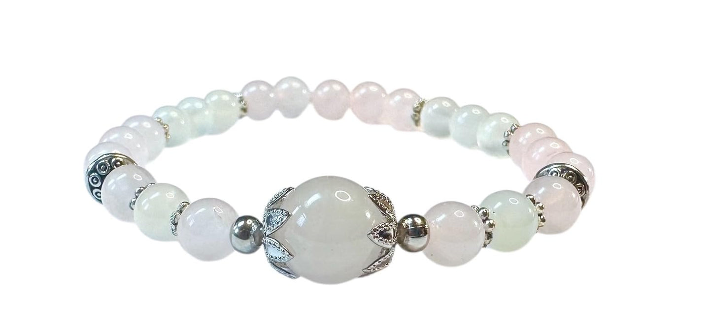 Handmade Rose Quartz and Moonstone Healing Bracelet 7 Inches