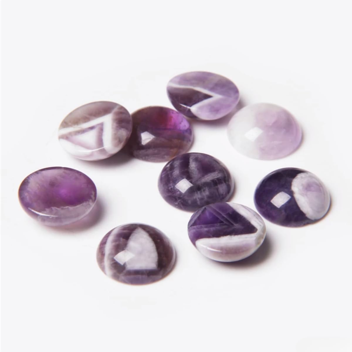 20pcs 12mm Natural Stone No Hole Amethyst Semicircle Smooth Cabochons Beads Healing Chakra Crystal Stone Bead for Jewelry Making Rings Earrings Necklace Bracelet DIY Crafts