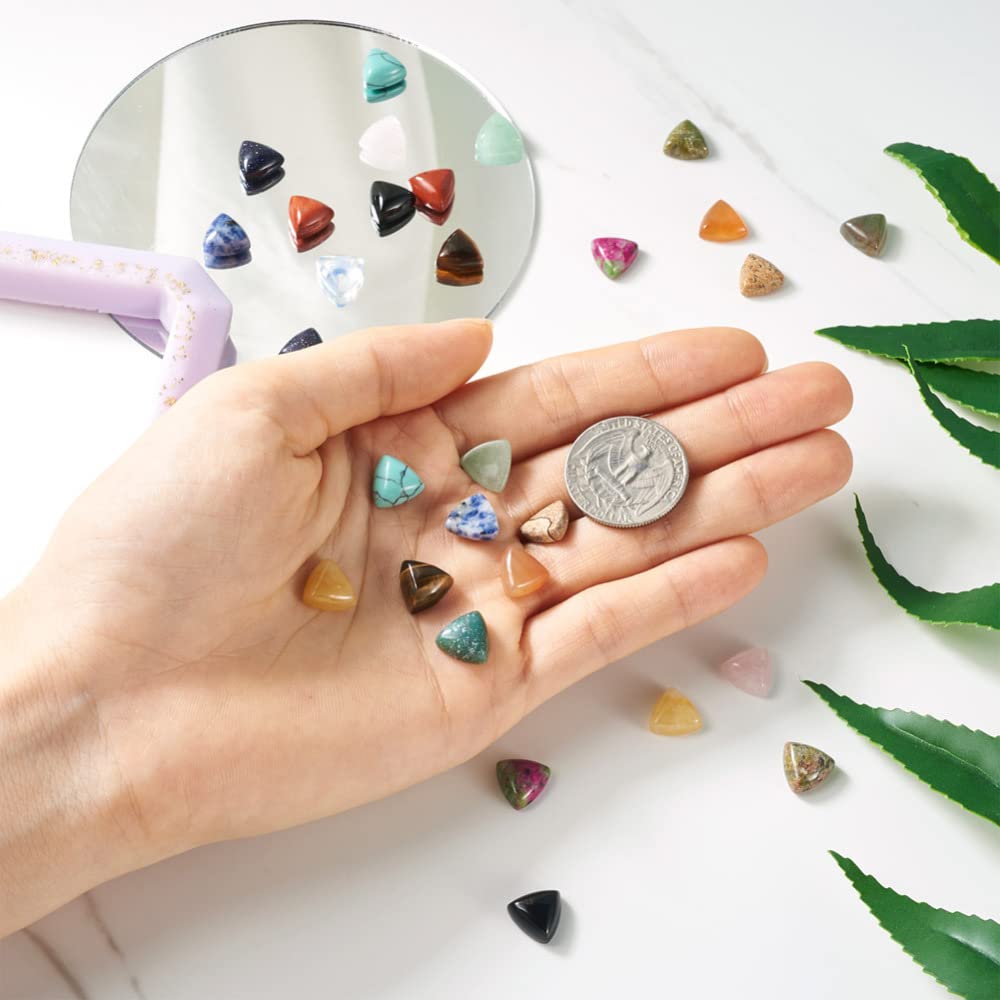Fashewelry 30pcs Triangle Gemstone Cabochons Small Flatback Natural & Synthetic Mixed Stone Dome Cabs 10x10x5.5mm for Blank Bezel, Wire Wrapping Jewelry Making