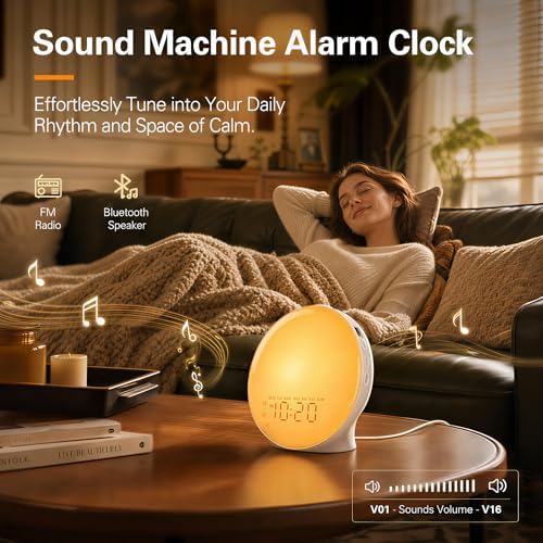 JALL Full-Screen Wake Up Light Sunrise Alarm Clocks for Bedrooms, White Noise Machine for Heavy Sleepers, 25 Natural Sounds, Dual Alarms, FM Radio, 17 Dimmable Colors, Bluetooth Speaker, Metallic Gray