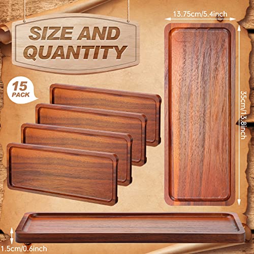 Skylety 15 Pack Solid Wood Serving Tray Large Acacia Party Server Platter Rectangular Charcuterie Board with Grooved Handle for Home kitchen Cheese Appetizer Farmhouse Table Supplies (13.8 x 5.4 Inch) - size: 13.8 X 5.4 Inch