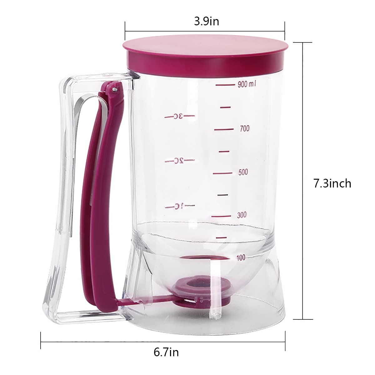 Pancake Batter Dispenser, Pancake Dispenser with Measuring Label, Plastic Batter Dispenser with Cleaning Brush for Cupcakes, Waffles, Muffin Mix, or Any Baked Goods