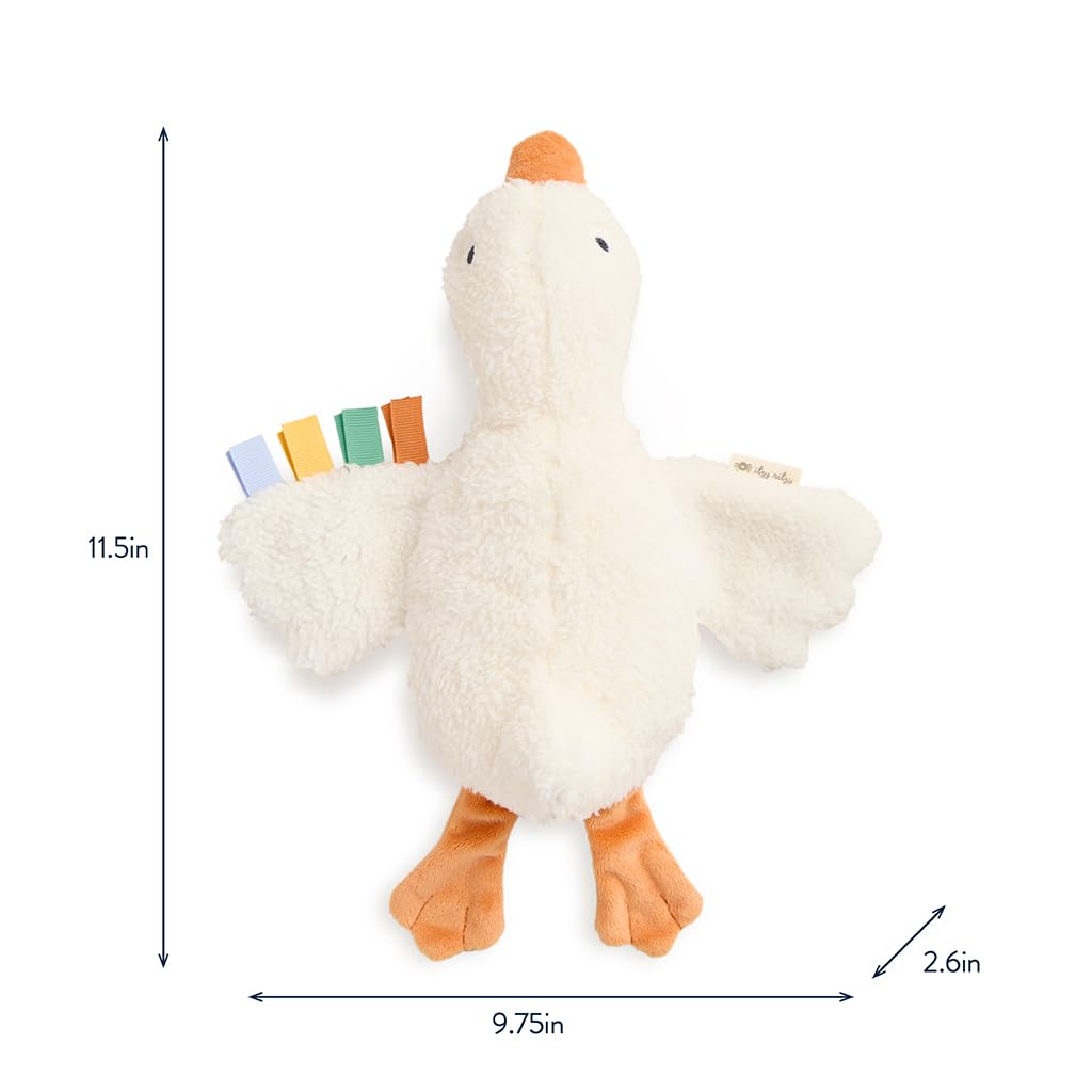 Itzy Ritzy Huggable Lovey – Soft Plush Baby Comfort Toy & Snuggle Companion with Sensory Ribbons - Machine Washable - Designed for Newborns & Toddlers (Goose)