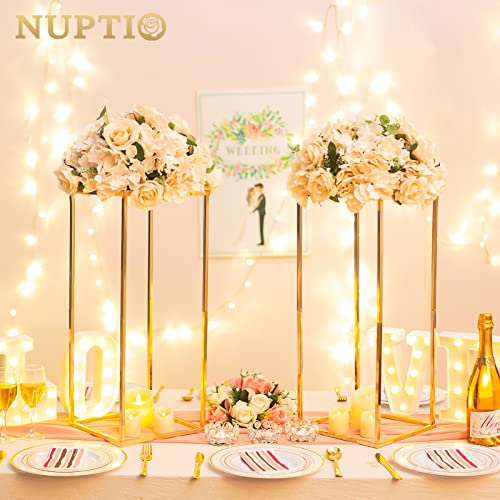Nuptio Gold Vases - 10 Pcs, 23.6 Inch Tall, Geometric, Wedding Centerpieces for Tables - color: Gold, size: 23.6 inch - 10 PCS