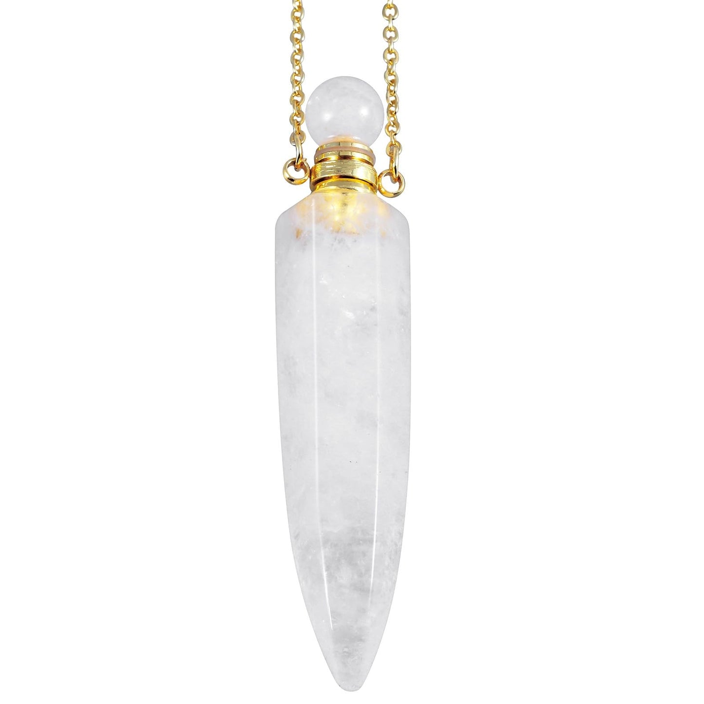 SUNYIK Crystal Essential Oil Diffuser Pendant Necklace for Women Men Polished Stone Point Perfume Bottle Pendant with Chain 18", Rock Quartz