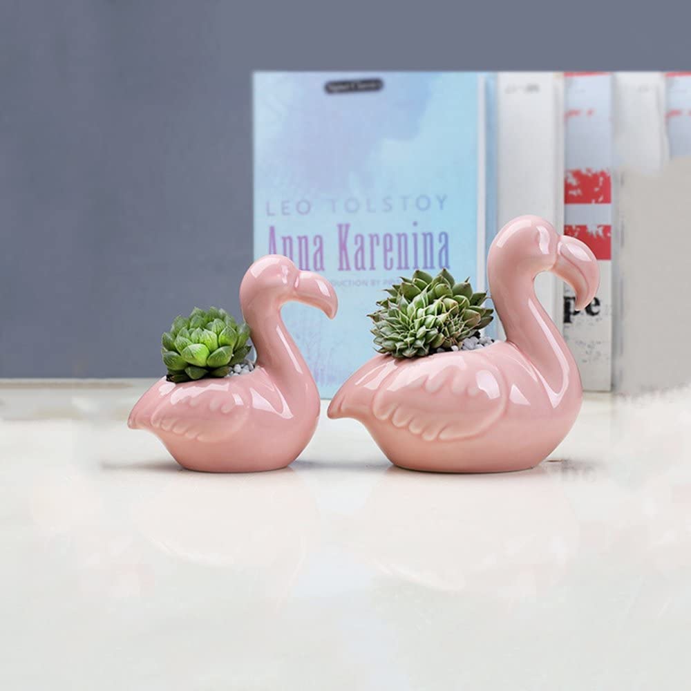 JOIZPAPA Pack of 2 Creative Planter Pots Flamingo Succulent Plants Pots Ceramic Mini Flower Pots Containers