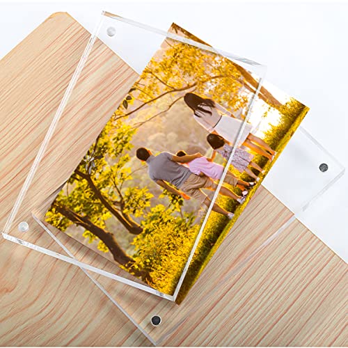 Sezanrpt Acrylic Picture Frames 5x7 Free Standing, Clear Crystal Double Side Magnets 5'' x 7'' Picture Frame, Office Desktop Magnetic 5x7 Lucite Photo Frame for Booth Display, Brand Advertiser… - size: 5'' x 7''