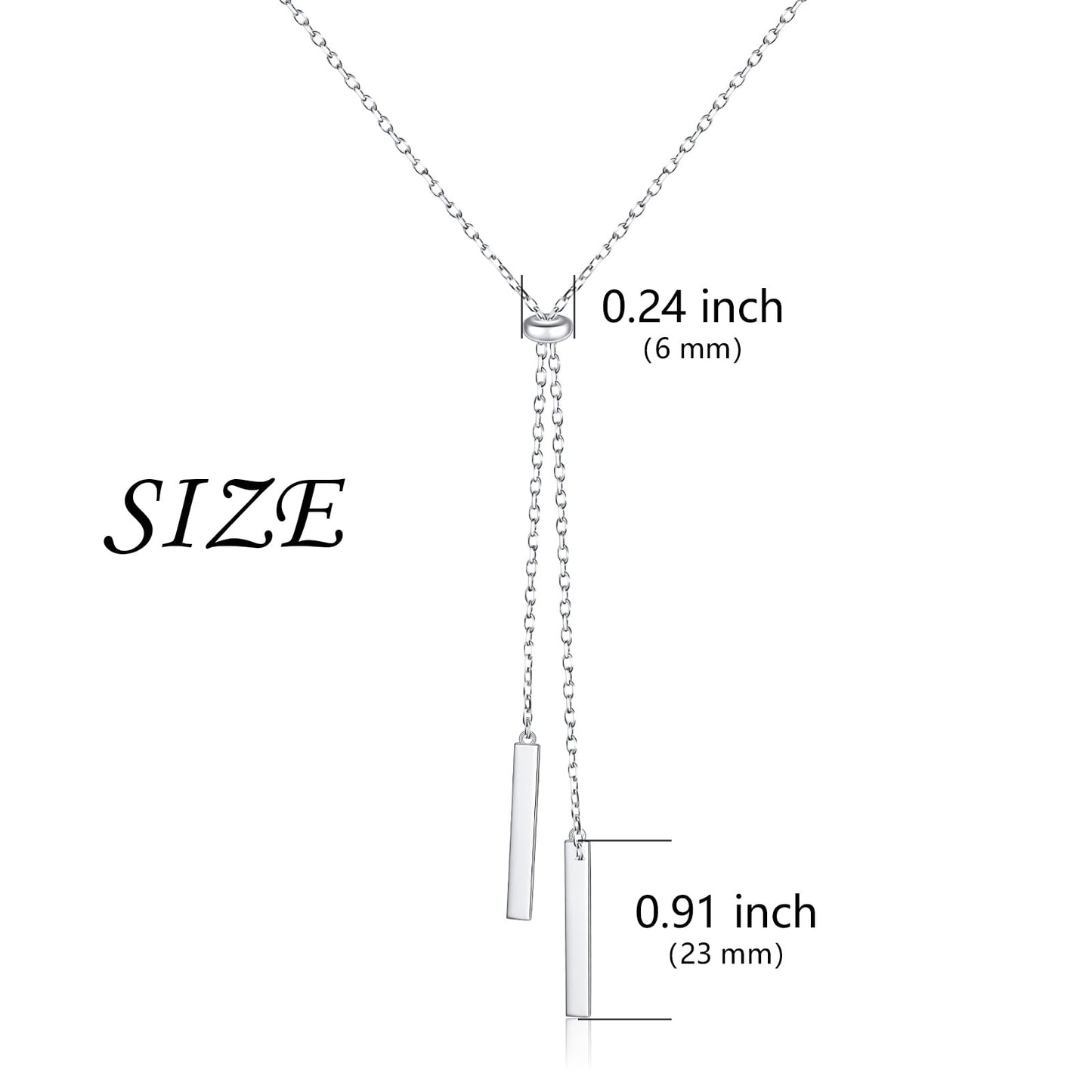 DAOCHONG Long Bar Necklace for Women Sterling Silver Bar Y Lariat Long Chain Drop Adjustable Necklace Gift for Her, 30"