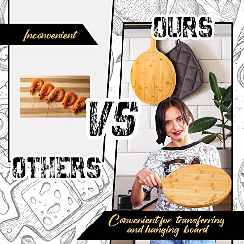 Nuenen 10 Pcs Round Wood Cutting Board with Handle Bamboo Wooden Serving Kitchen Chopping Boards for Pizza, Bread, Cheese, Charcuterie, Fruit, Vegetables(Bamboo)