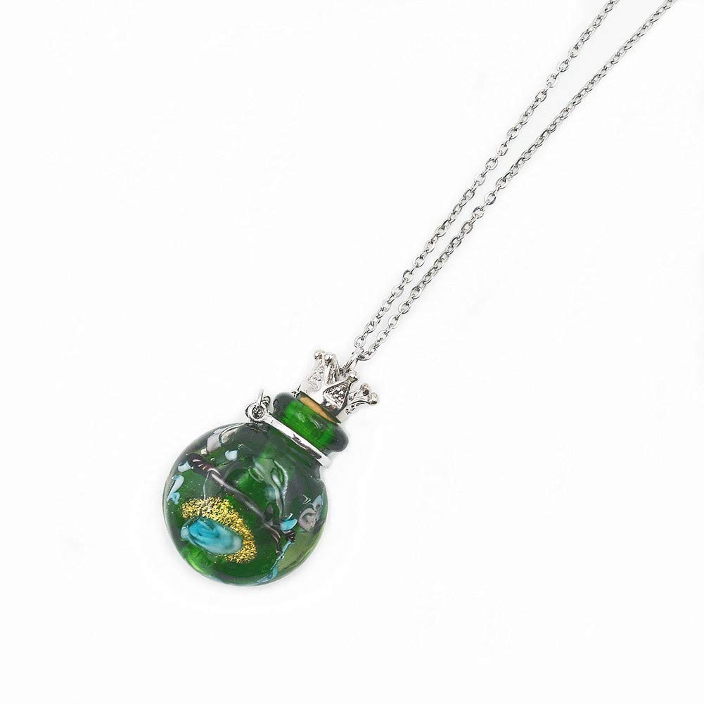 Stainless Steel Colored Glass Pendant Necklace Diffuser Perfume Pendant Aromatherapy Charms (Green)