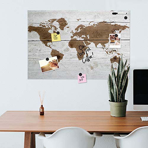Navaris Magnetic Dry Erase Board - 24 x 36 inches Decorative White Board for Wall with Printed Design, Includes 5 Magnets and Marker - World Map - style: World Map