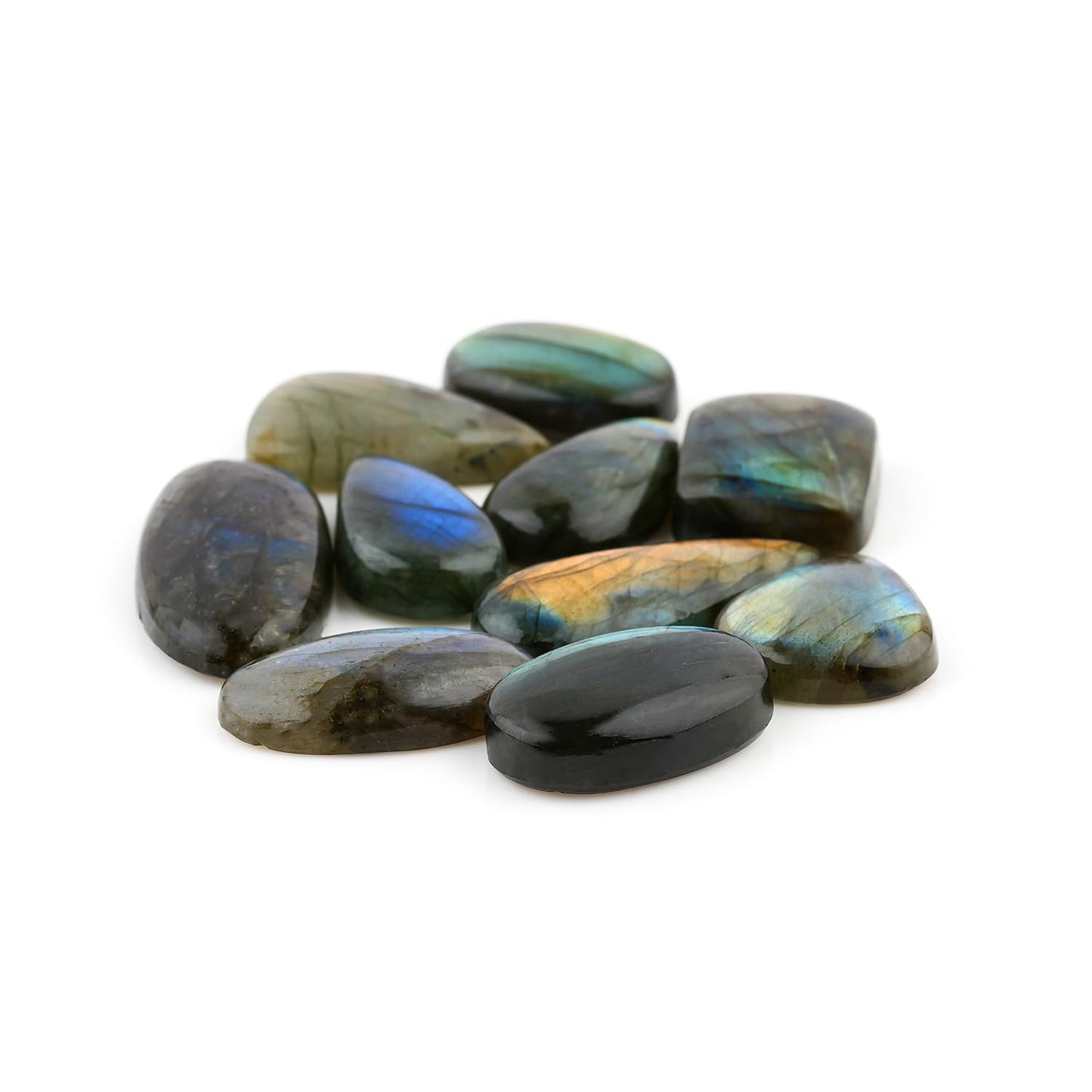 CRYSTALINES 10pcs Wholesale Natural Labradorite Gemstones Cabochon, Bulk Spectrolite Polished Stones, DIY Jewelry Making, Chakra Healing Crystals, Wire Wrapping, Assorted Loose Supply