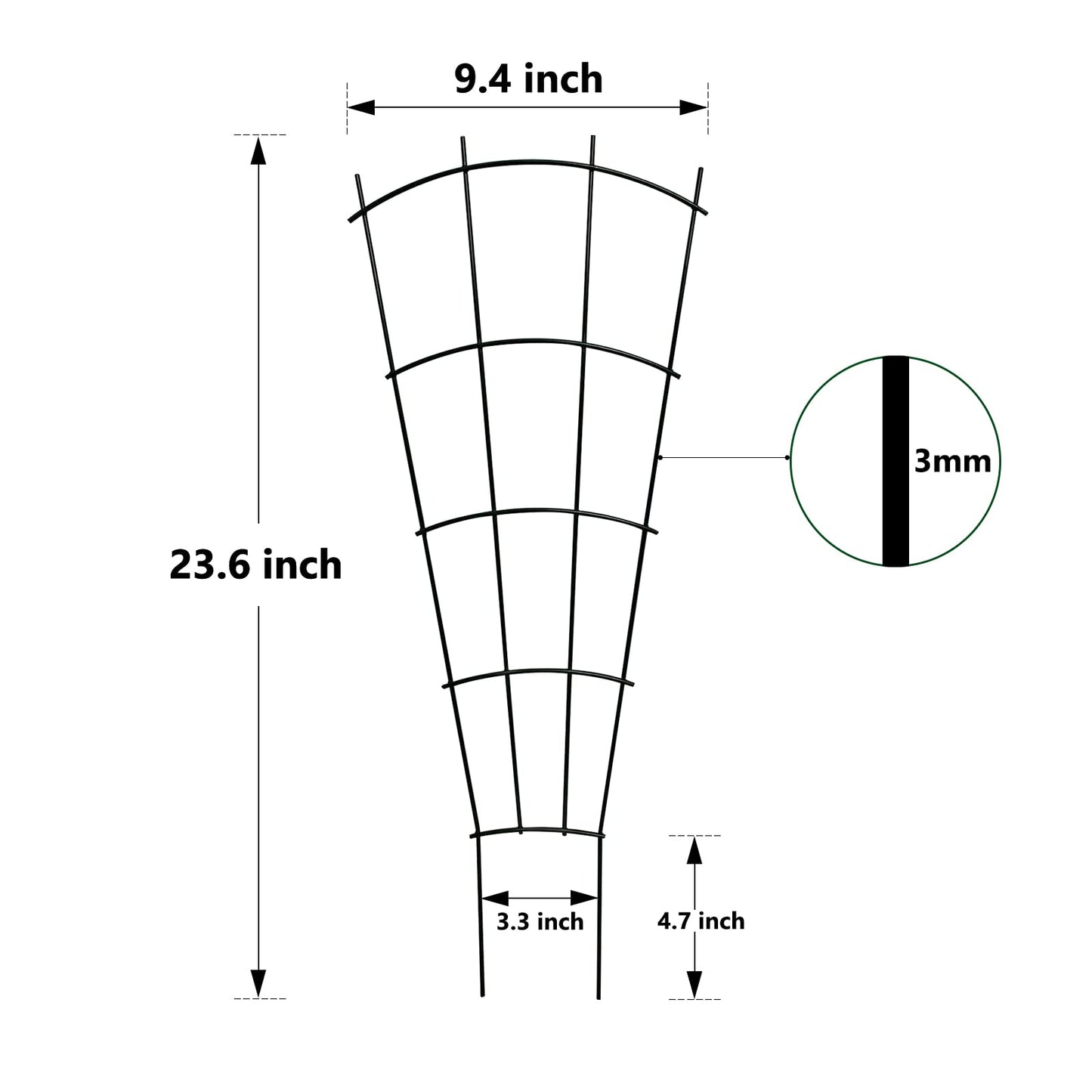 Thealyn 4 Pack 24" Metal Plant Trellis for Pots & Garden Beds, Rustproof Support for Indoor Outdoor Climbing Plants, Vines, Flowers, Fan Shaped, Black
