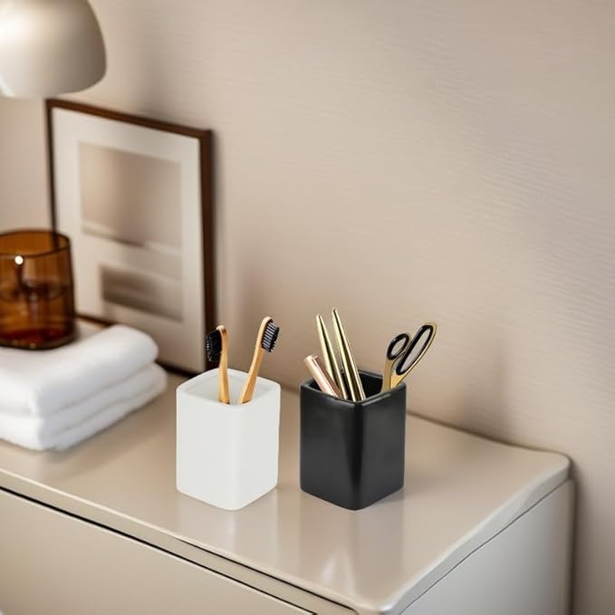 Black Toothbrush Toothpaste Holders Organizer Bathroom Accessories Storage Toothbrush Cup Stand Vanity Organizer