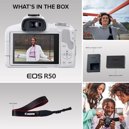 Canon EOS R50 Mirrorless Vlogging Camera (Body Only/White), RF Mount, 24.2 MP, 4K Video, DIGIC X Image Processor, Subject Detection & Tracking, Compact, Smartphone Connection, Content Creator - color: White, style: EOS R50 Body Only