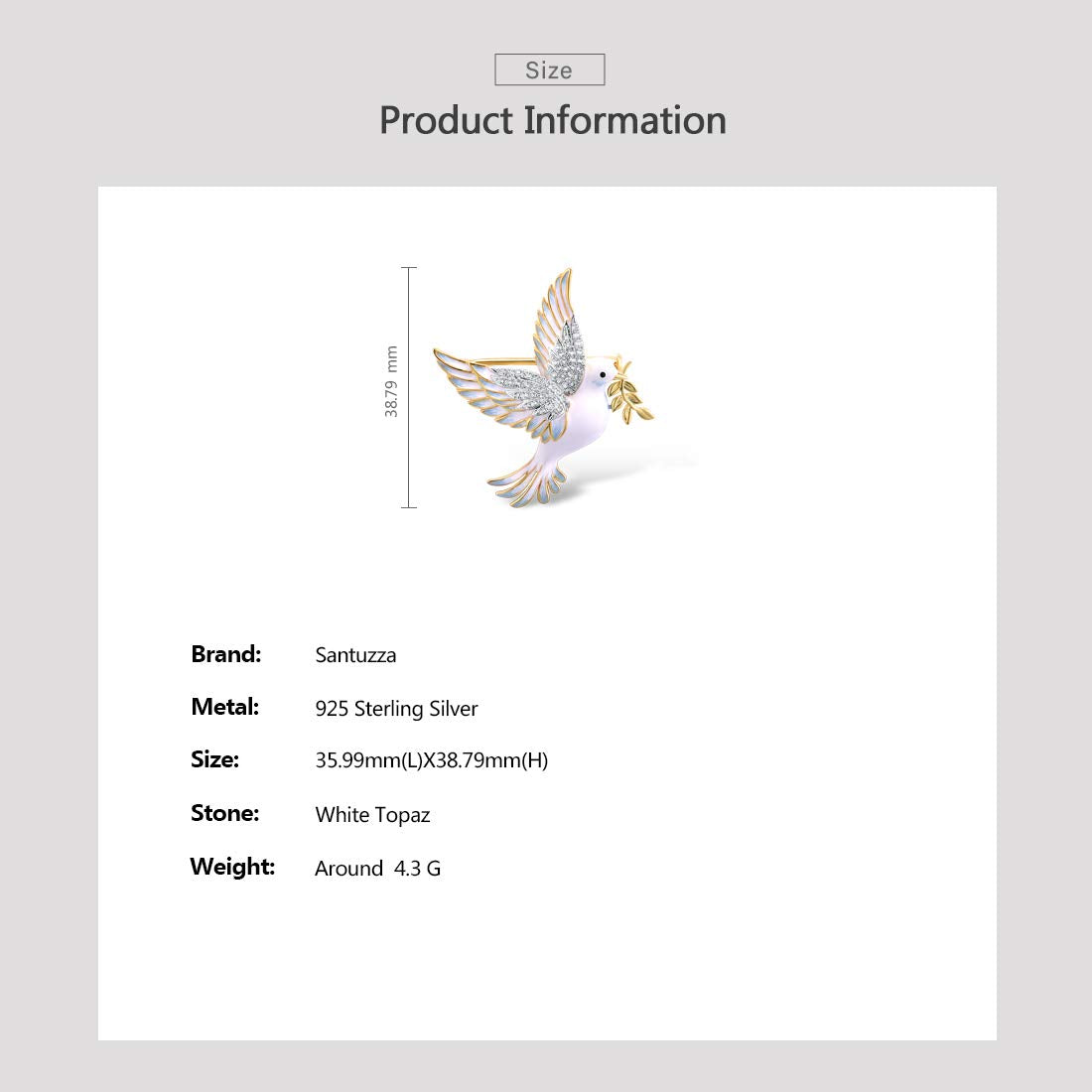 Santuzza Pigeon Brooch 925 Sterling Silver Enamel Bird White Cubic Zirconia Brooches Pin for Women