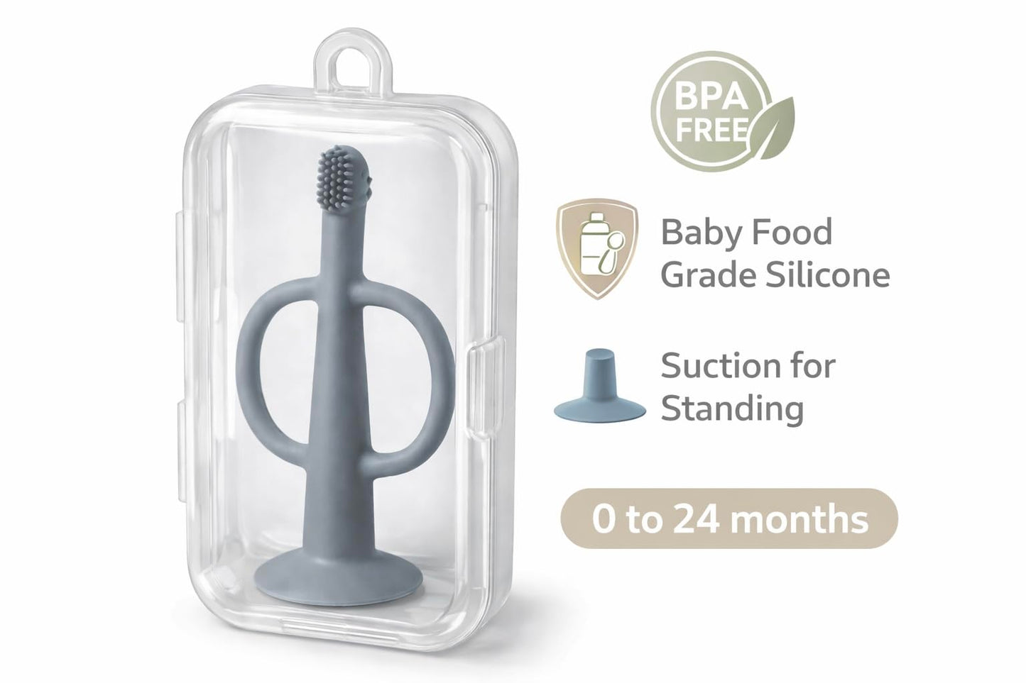 Training Baby Toothbrush Teether Toddlers (0–24 Months) BPA-Free Silicone Soft Bristle Toothbrush with Case & Suction Base – Gentle Gum & First Teeth Cleaner