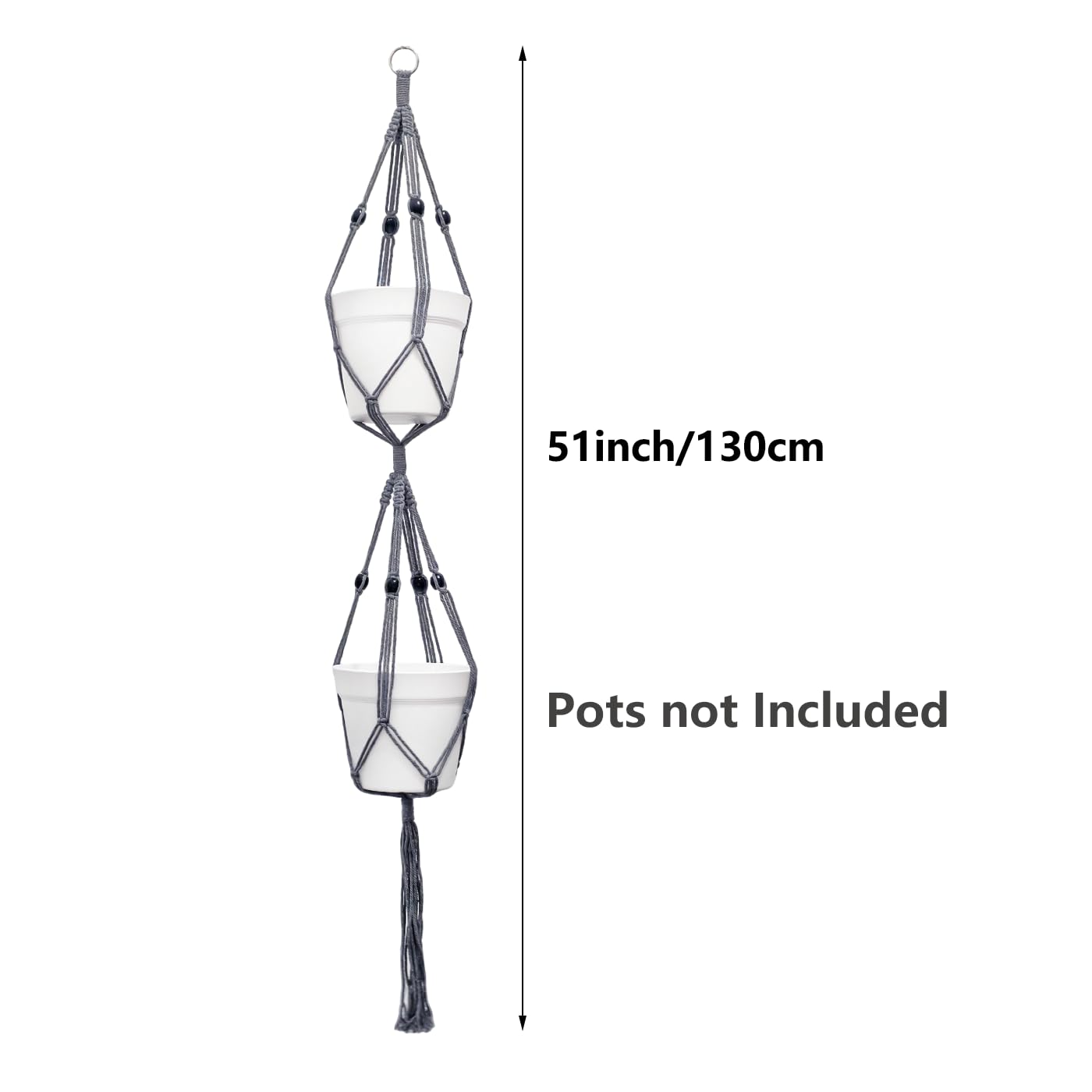 Belit 2 Pack Double Macrame Plant Hangers 2 Tier Hanging Planter Basket Decorative Flower Pot Holder Rope for Indoor Outdoor Home Decor 51 Inch, Grey