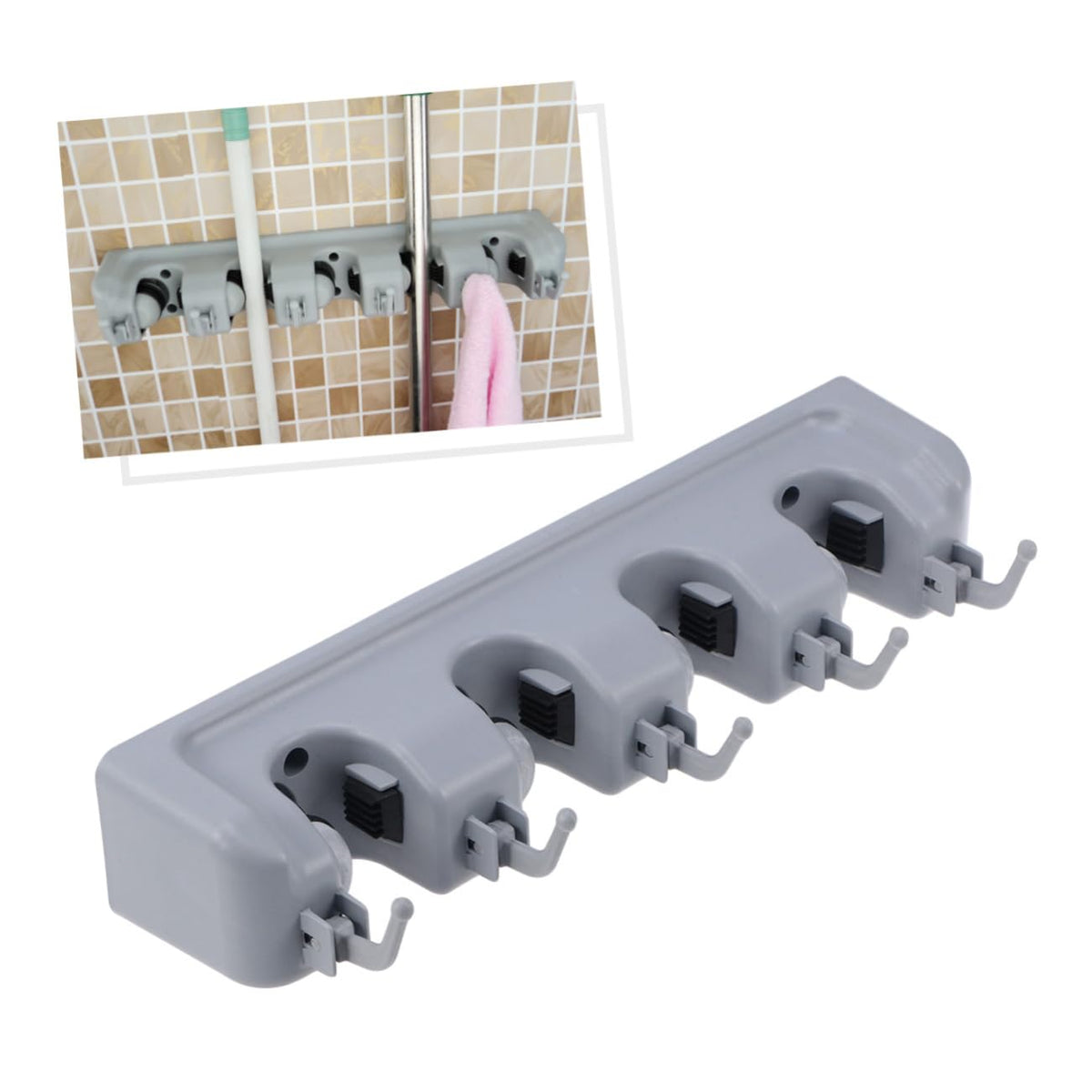 Multifunction Wall Mounted Mop Holder with Positions Hooks Bathroom Organizer for Brooms Cleaning Tools Easy Installation Space Saving Design