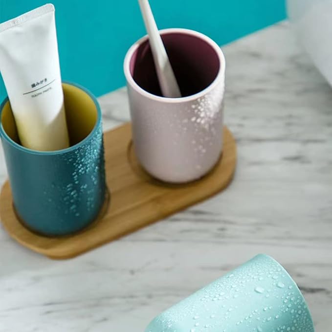 Unbreakable Reusable Drinking Cups Set of 2 Colors, Plastic Toothbrush Cup Tumblers 300 ml/10.5 oz, Dishwasher Safe (Light pink & Navy blue)