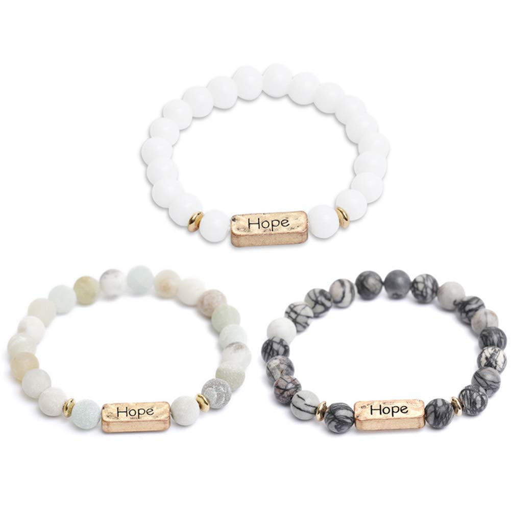 YINRIS 3 Pcs Natural Volcanic Stone Friendship Bracelets Handmade Beaded Stretch Bracelets (bra000001 (Hope)