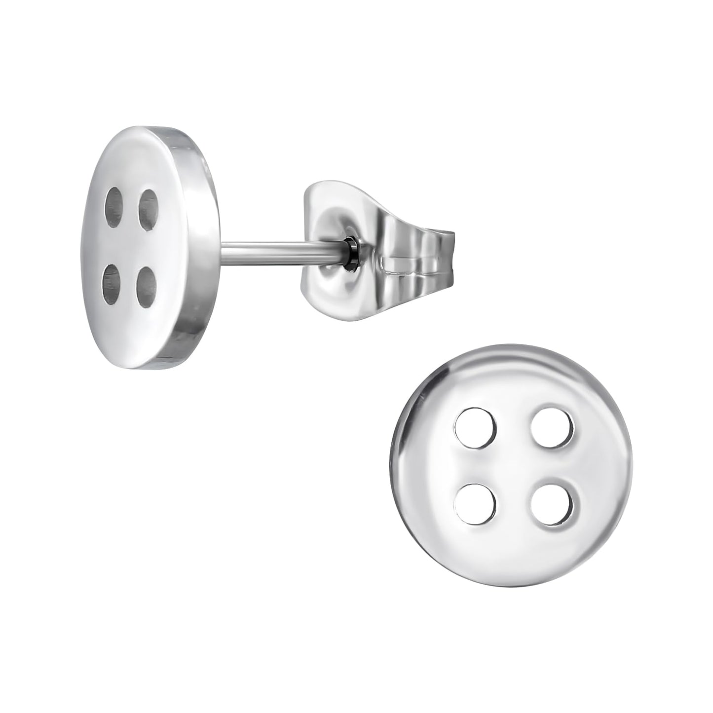 Stainless Steel Button Stud Earrings, Sold as a Pair
