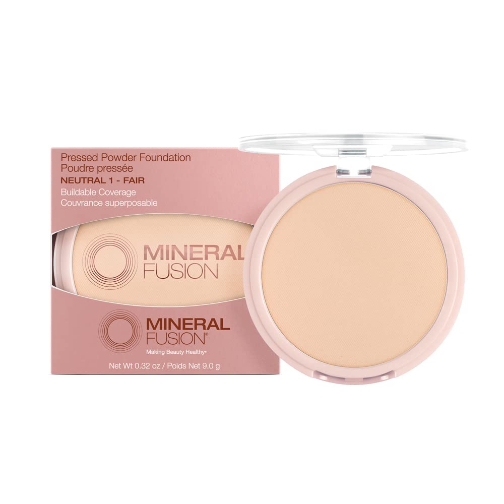 Mineral Fusion Pressed Powder Foundation, Neutral 1 - Fair Skin w/Peachy Undertones, Age Defying Foundation Makeup with Matte Finish, Talc Free Face Powder, Hypoallergenic, Cruelty-Free, 0.32 Oz