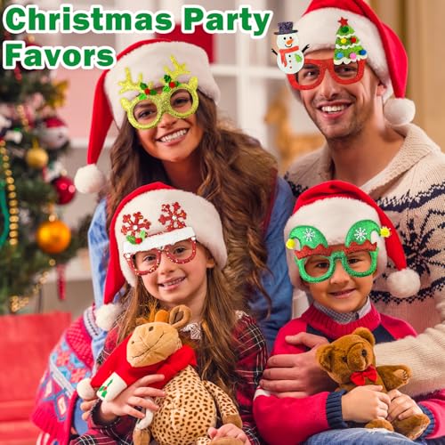 Leetous Christmas Accessories Bulk 24 Pack - Xmas Glitter Glasses Frames to Wear, One Size Holiday Eyeglasses Party Favors Supplies, Friendsmas Classroom Gifts Prizes Photo Props Decor for Costume - style: 24 PCS
