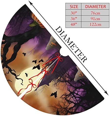 Pumpkin Gold Black Cat Christmas Trees Skirts 48", Halloween Xmas Tree Cloth Mats for Home Decoration
