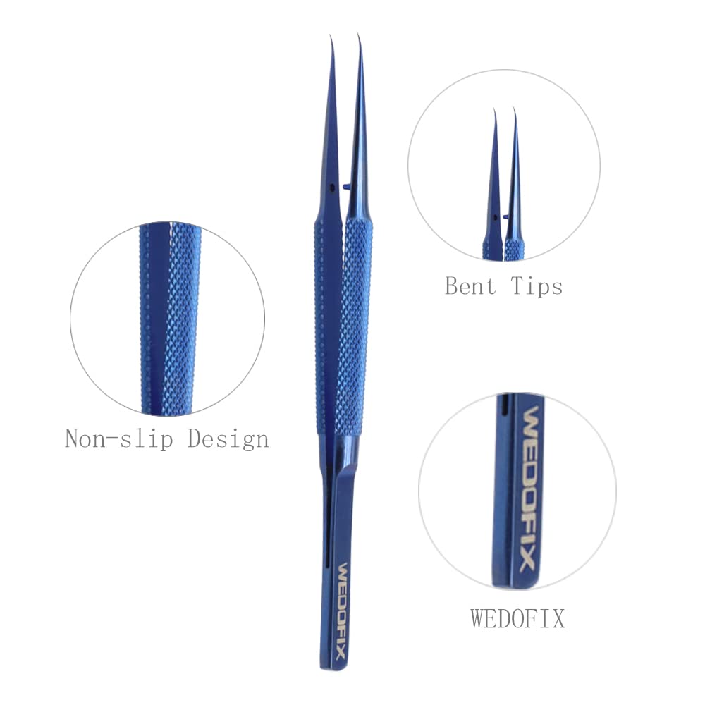 Precision Titanium Alloy Tweezers for Electronics Repair Non-magnetic Non-slip Jump Wire Microscope Tweezers for Micro Soldering Work PCB Motherboard Repair (Curved Tip)