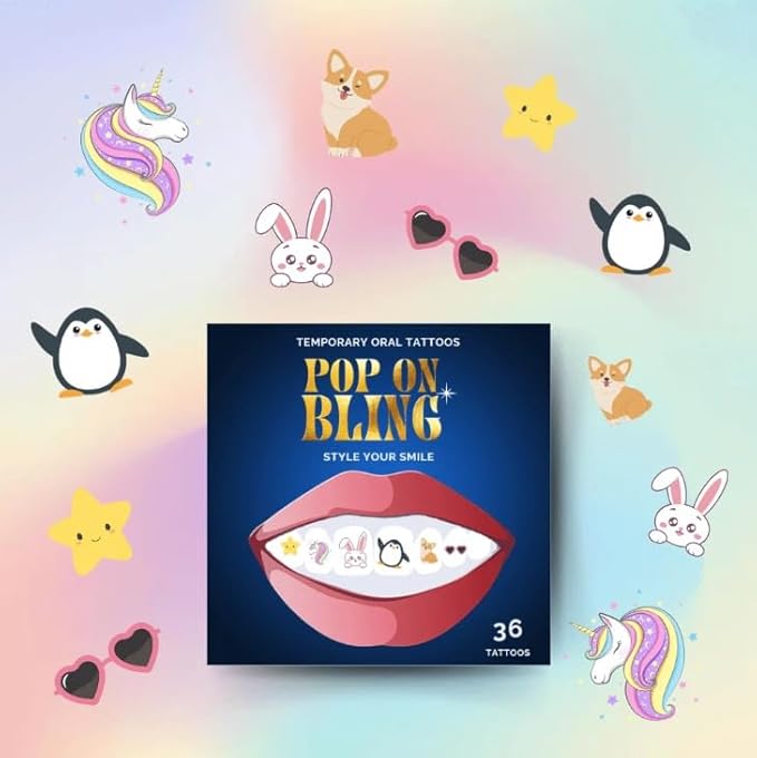 Halloween Tooth Bling Tattoo – Temporary Tooth Gem Kit for Teeth – Safe for Teens & Adults, Removable Fun Fake Tooth Tattoo Stickers for Halloween Costume, Party & Cosplay (Cuties)