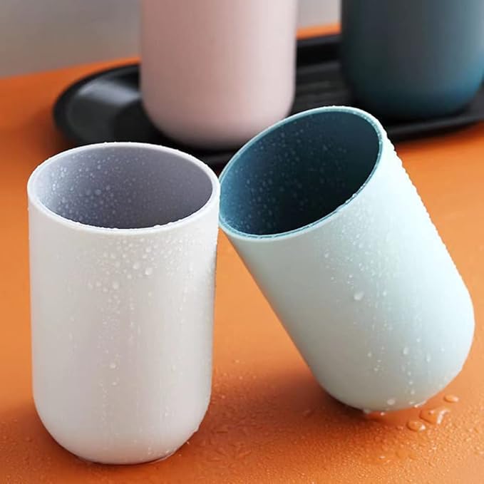 Unbreakable Reusable Drinking Cups Set of 2 Colors, Plastic Toothbrush Cup Tumblers 300 ml/10.5 oz, Dishwasher Safe (Light blue & Light gray)