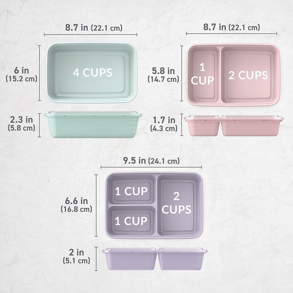 Bentgo Prep 60-Piece Meal Prep Kit - Reusable PFAS & BPA-Free Food Containers, 1-Compartment, 2-Compartment, & 3-Compartments - Microwave, Freezer, & Dishwasher Safe (Floral Pastels)