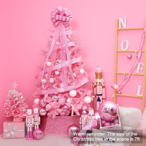 XmasExp Christmas Tree Collar, 33.5 inch Sequin Tree Skirt Stand Base Cover for Home Decor, Large Size 6 Piece Rose Pink