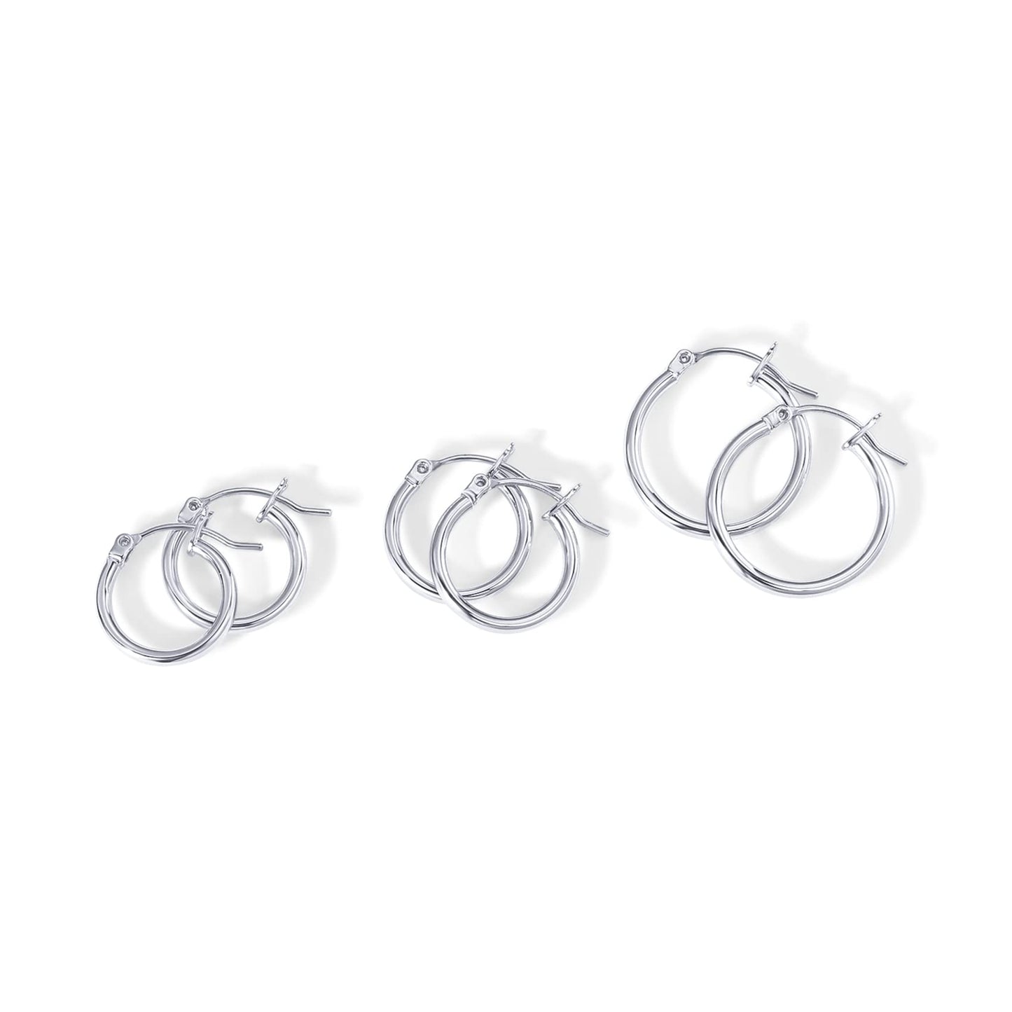 PAVOI Rhodium Plated 925 Sterling Silver Posts Small Hoop Earrings for Women - Trendy Thin Huggie Piercing Pack - Three Pair Earscape Gold Hoop Earring Set