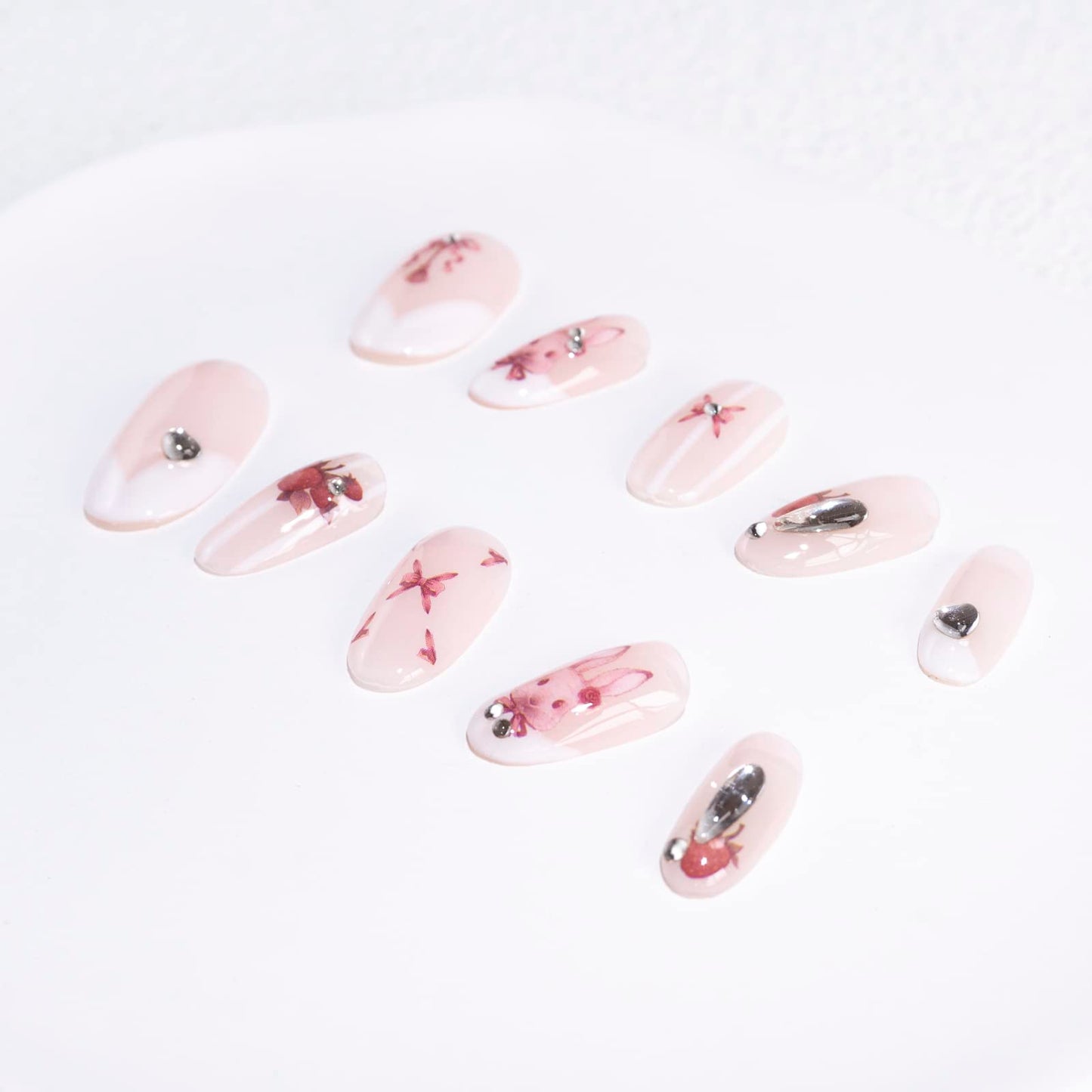 Light Rain Small Size Hand-made Press on Nails, 3D Gel UV Finished False nails with Design by Professional Manicurist