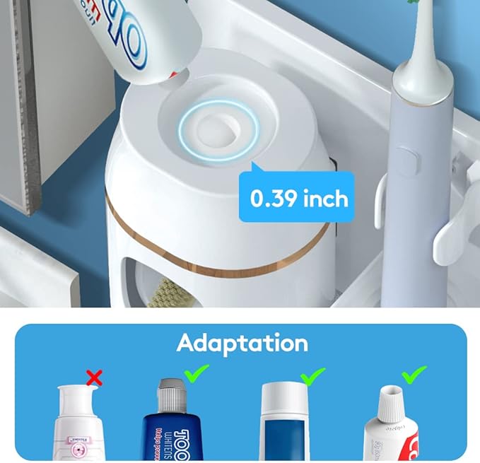 Toothpaste Dispenser Wall Mounted, Automatic Toothpaste Dispenser for Kids, Toothbrush Dispenser for Bathroom with 4 Toothbrush Slots