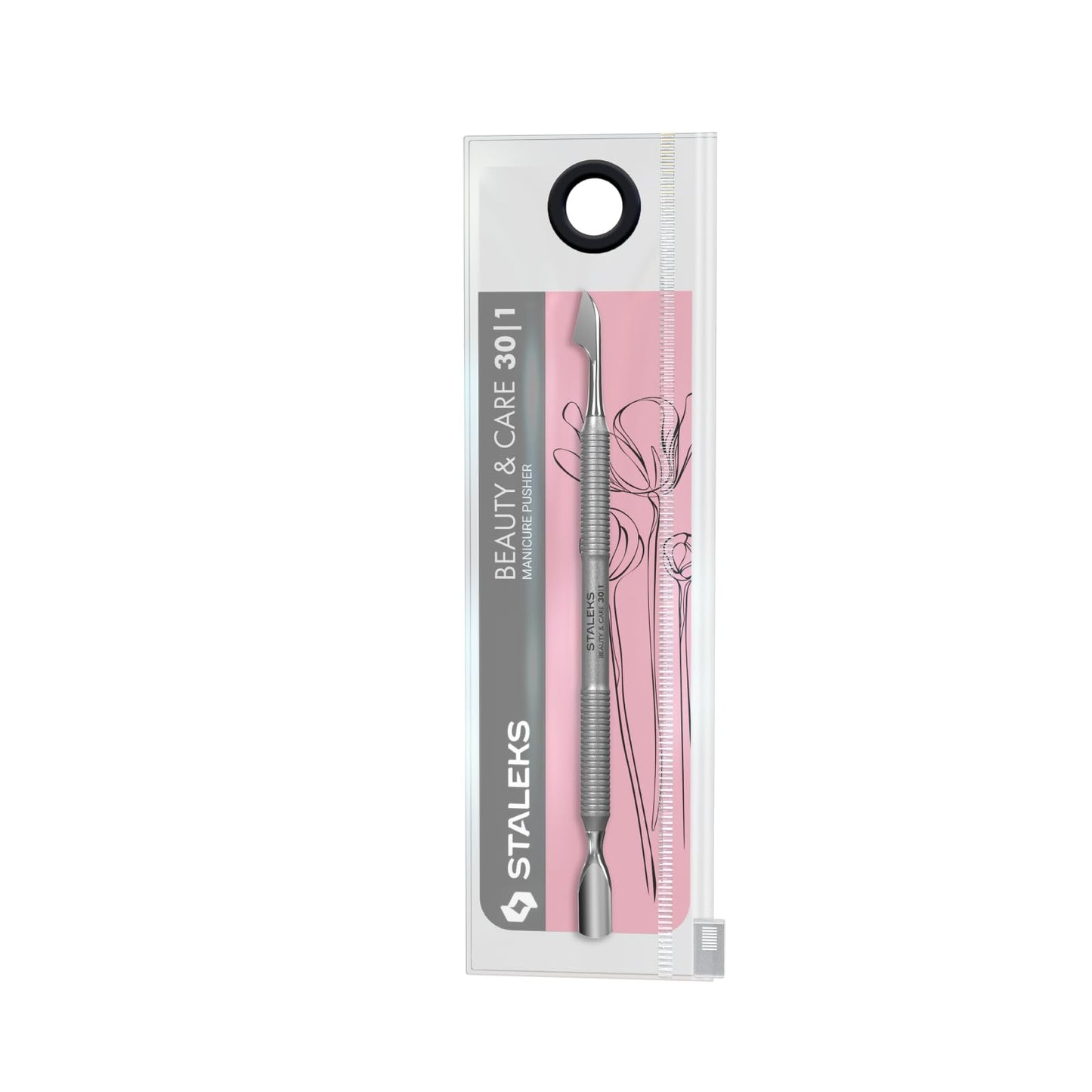 Staleks Beauty & Care Manicure Pusher 30 Type 1 – Dual-Ended Cuticle Pusher and Hatchet-shaped Cleaner – Stainless Steel Tool for Home Use