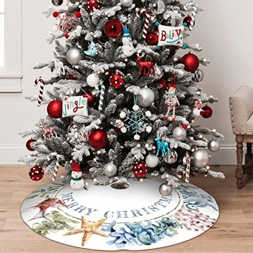 36" Christmas Tree Skirt, Tropical Coastal Beach Theme Xmas Tree Skirt for Christmas Decorations Skirt Xmas Holiday New Year Party Tree Mat Decor Indoor Outdoor