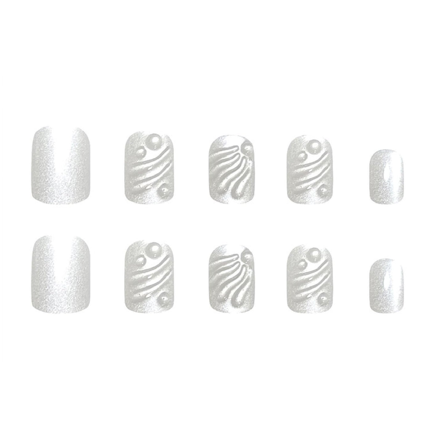 Cat Eye Press on Nails Short Square Fake Nails with 3D Ripple Designs Nails Press ons White Glue on Nails Simple Stick on Nails for Women 24Pcs