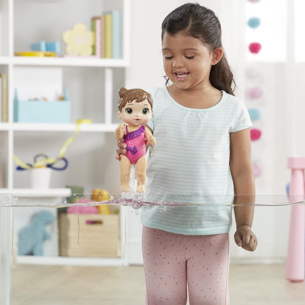 Baby Alive Splash'n Snuggle Baby Brown Hair Doll for Water Play, with Accessories