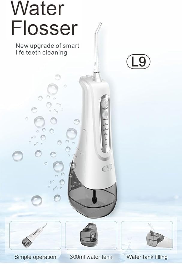 Cordless Water Flosser Oral Irrigator, 10oz Tank 4 Modes 1800 Pulses/Min IPX7 Waterproof, for Braces Care & Sensitive Gums, 4 Jet Tips Type-C Charging(White)