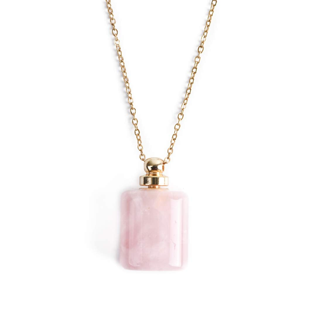 YGLINE Natural Healing Stone Essential Oil Diffuser Perfume Bottle Pendant Necklace Jewelry (Rose Quartz)
