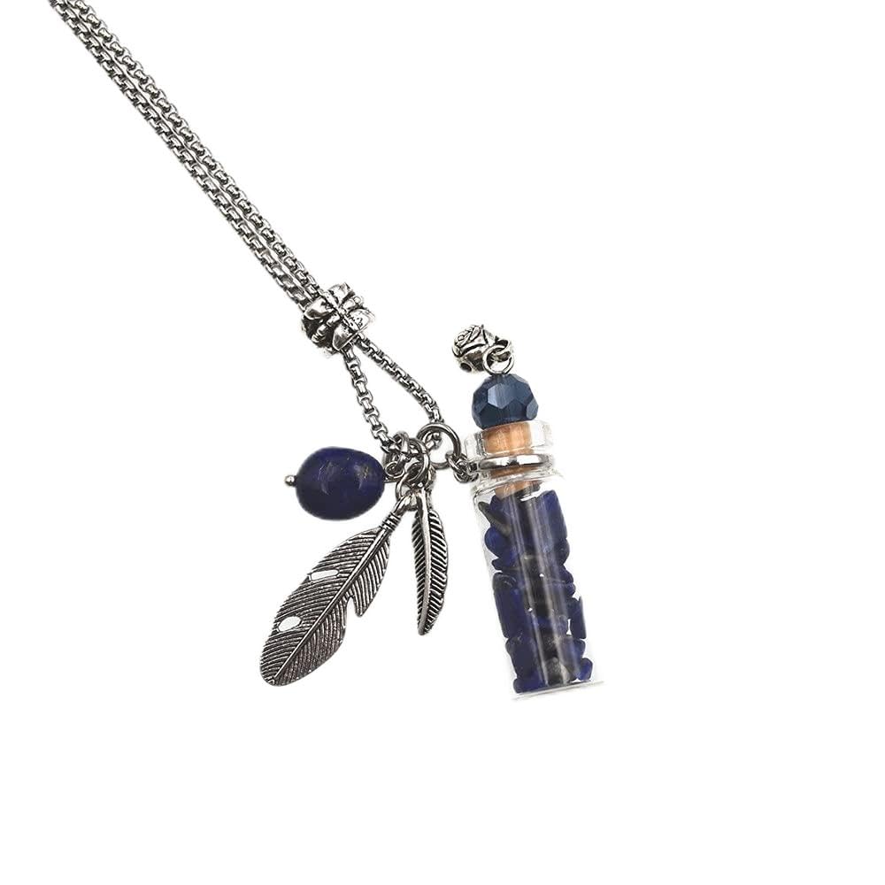 CoolDIY Aromatherapy Essential Oil Diffuser Necklace Locket Pendant Stainless Steel Perfume Crystal stone Glass vial Necklace (Royal blue)