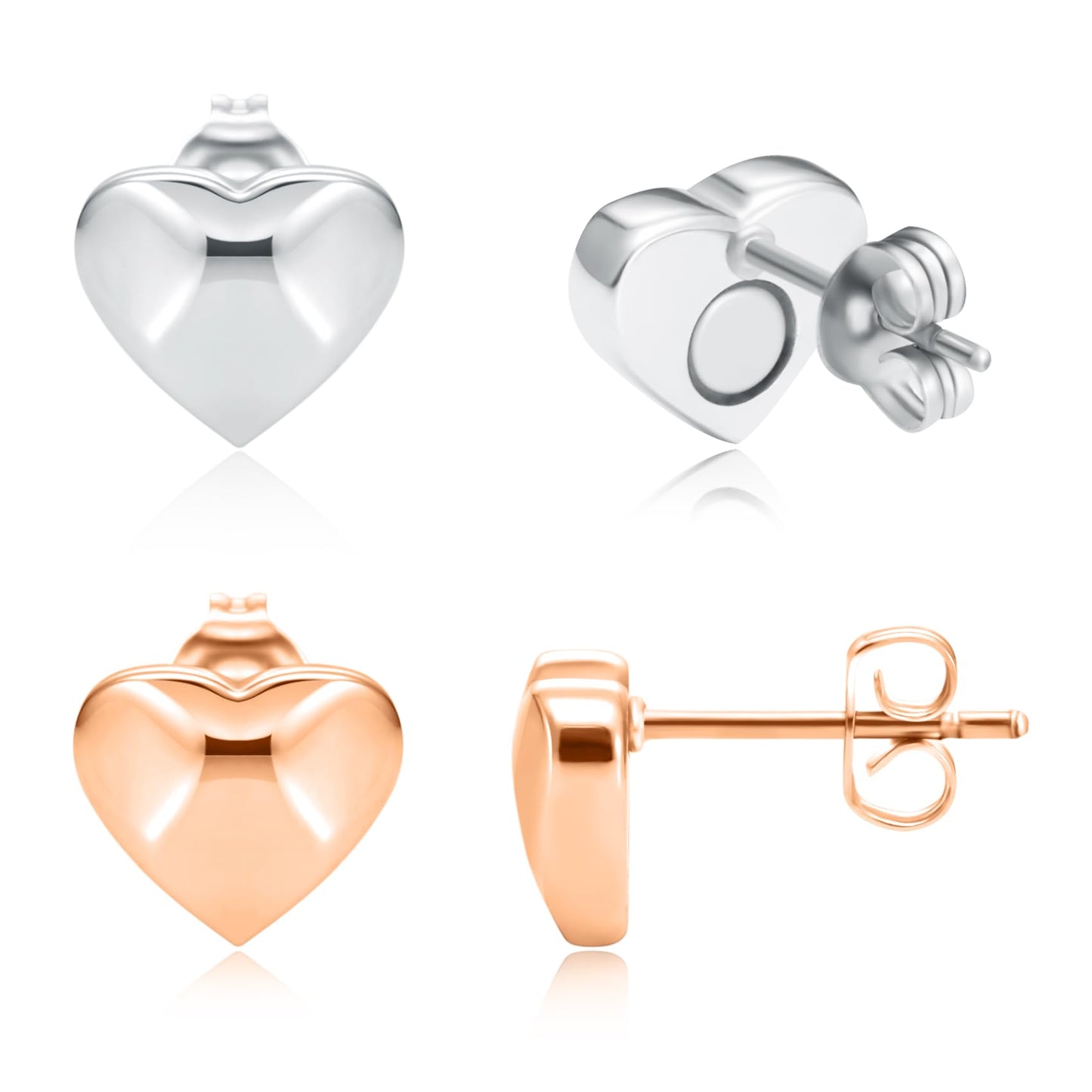 Feraco Magnetic Earrings for Women, Stud Earrings, Ear Curex with Strong Germanium Magnet, Dainty Heart Shape (Rose Gold & Silver)