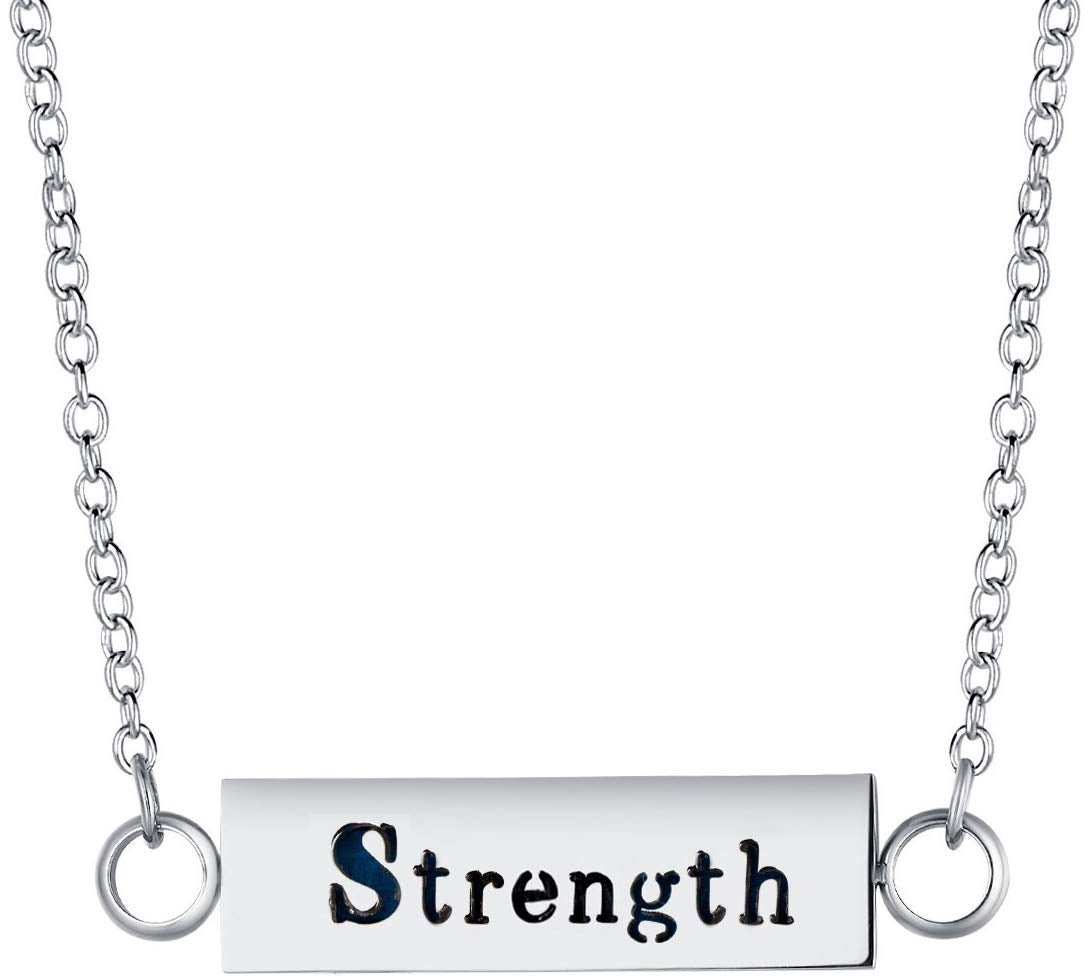 Wild Essentials "Strength" Essential Oil Diffuser Bar Necklace Gift Set - Includes Aromatherapy Pendant, 24" Stainless Steel Chain, 12 Color Refill Pads