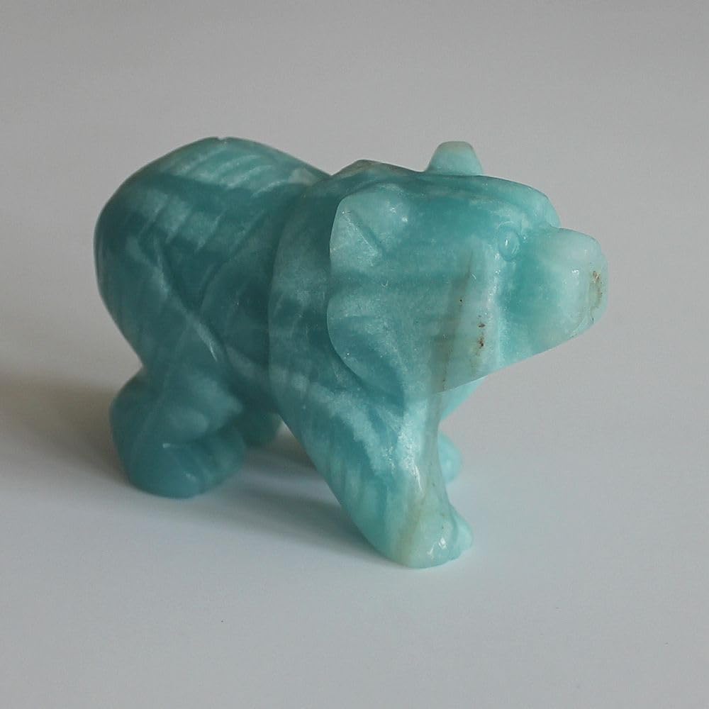 2'' Hand Carved Mixed gemstome Crystal Bear Figurine Animal Carving (Amazonite)