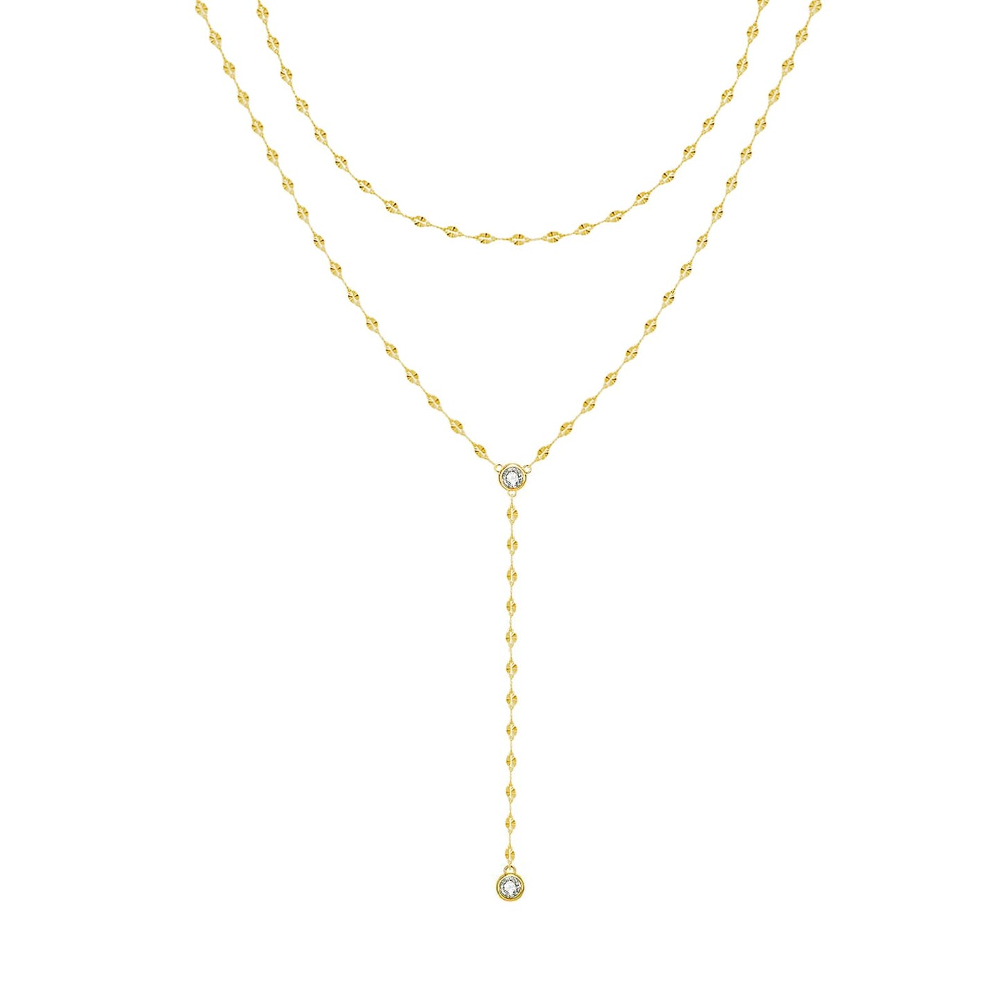 Zeffy Long Gold Necklace- Dainty Gold Teardrop Drop Lariat Necklace Trendy Layered Simple CZ Y-Shaped Body Chain Stack Wedding Prom Dangle Statement Necklace Jewelry Gifts