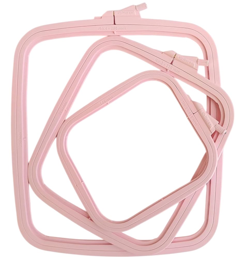 Nurge Square Embroidery Hoop - Plastic Cross Stitch Frame for Needlepoint & Embroidery - Adjustable Craft Hoop - Pink - Set of 3