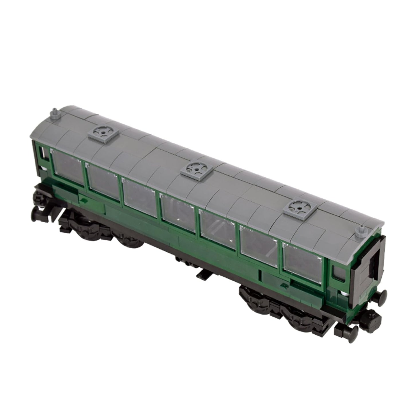 MXIZYDAOY Train Building Block Carriage Kit, Green Passenger Coach Model, Plastic Railway Car with Architecture Theme, Compatible Building Set for Kids 6+